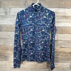 AriatTek Cold Series 14 Zip Long Sleeve Top Women Small Horse Riding Print Blue